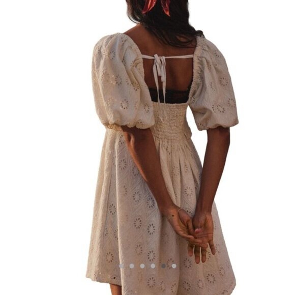 Anthropologie Small Pilcro Puff-Sleeve Eyelet Romper White MSRP $158 NWT - Picture 2 of 9